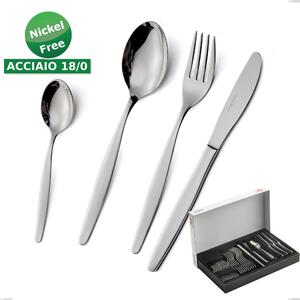 30 Piece Beme 18/O Stainless Steel Nickel Free Cutlery Set in Panoramic Packaging Beme 18/O Stainless Steel (ASI 430) Nickel Free, 2 mm Thickness, Polished Chrome Finish