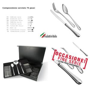 NACRE 75-Piece Cutlery Set in 18/10 Mirror-Polished Stainless Steel Forged in Wooden Case