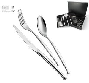 Cutlery Set 75 Pieces 12 Place Settings PUNTO 3 mm in 18/10 Stainless Steel Mirror Polished in Wooden Case