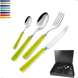 24-Piece Cutlery Set in Wooden Case Candy Eme, Polished 18/10 AISI 304 Stainless Steel with Acrylic Handle