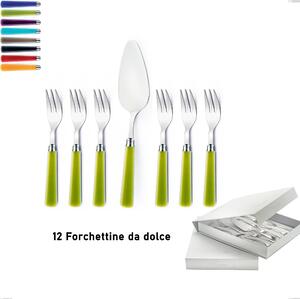 Set of 13 Dessert Cutlery, Small Forks and Dessert Spatula Candy Eme in Book-style Case, Polished 18/10 AISI 304 Stainless Steel with Acrylic Handle