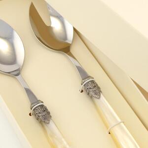 Two-piece cutlery set for Salad NAPOLEON in a gift box, acrylic handle with ring, length 236 mm, packaged in a serigraphed gift box