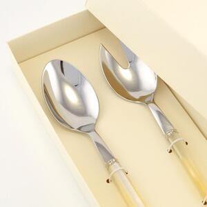 Two-piece Salad Cutlery Set Pearl with Acrylic Handles and Ring, Length 238 mm, Packaged in a Serigraphed Gift Box