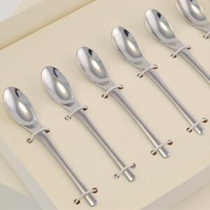 Polished 18/10 Stainless Steel 2 mm Thick Espresso Spoon and JOY Moka in Bomboniera Packaging, name: bomboniere eme