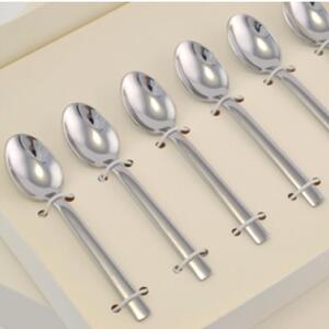 Polished 18/10 Stainless Steel 2mm Thick Espresso Spoon and Moka CHEF in Bomboniera Packaging, named bomboniere eme