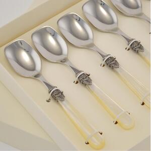 Pack of 6 NAPOLEON Ice Cream Spoons, Acrylic Handle with Ring, 147 mm Length, Packaged in a Gift Box with Printed Name: bomboniere eme Cutlery