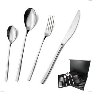 Celine 75-Piece Cutlery Set in Wooden Canteen Box, Polished AISI 304 Stainless Steel, 4.5 mm Thickness