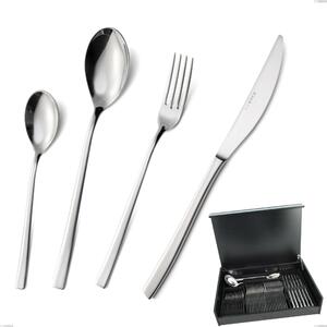 Celine 51-Piece Cutlery Set in Wooden Box, Polished AISI 304 Stainless Steel, 4.5 mm Thickness