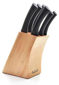 Wooden Block with 6 Kitchen Knives LOVEME EME 18x8.5xh36 cm, Knives with Black Acetal Resin Handles, Handcrafted Wood, Stainless Steel Blade