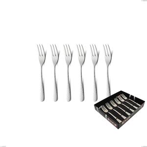 Cortina Set of 6 Dessert Forks in Showcase Packaging, Polished Hammered Stainless Steel (Aisi 304)