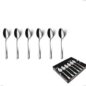 Set of 6 Cortina Coffee Spoons in Display Box, Polished Hammered Stainless Steel (Aisi 304)