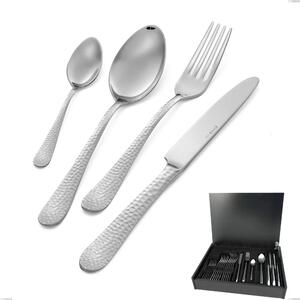 Cortina 24 Piece Cutlery Set in Wooden Box, Polished Hammered Stainless Steel (Aisi 304)