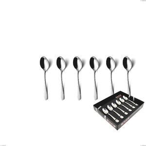 Set of 6 Cortina Moka Spoons in Display Box, Polished Hammered Stainless Steel (Aisi 304)
