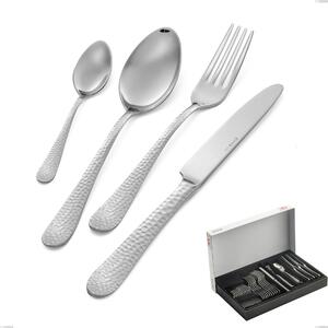 30 Piece Cortina Cutlery Set in Panoramic Packaging, Polished Hammered Stainless Steel (Aisi 304)