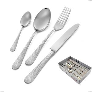 Cortina 16-piece cutlery set in display case, polished hammered stainless steel (Aisi 304)