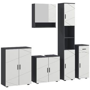 Kleankin Bathroom Furniture Set, 5-Piece Storage Solution with Tall & Small Cabinets, Wall-Mounted Mirror, Under Sink Unit, Grey