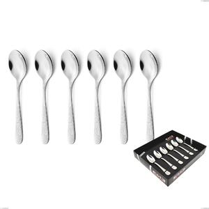 Set of 6 Moka Spoons Charme Pechino in Display Box, Polished 18/10 Stainless Steel with Laser Engraving, 2.5 mm Thickness