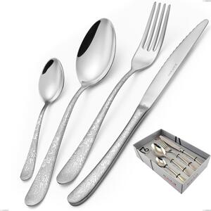 Charme Pechino 16-Piece Cutlery Set in Showcase Packaging, 18/10 Polished Stainless Steel with Laser Engraving, 2.5 mm Thickness
