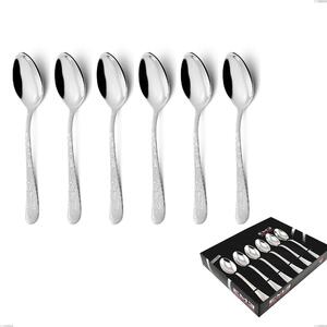 Set of 6 Charme Pechino Coffee Spoons in Display Box, Polished 18/10 Stainless Steel with Laser Engraving, 2.5 mm Thickness
