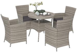 Outsunny Rattan Dining Set, 5 Pieces with Removable Cushions & Slatted Tabletop, Ideal for Patio, Lawn, Balcony, Grey