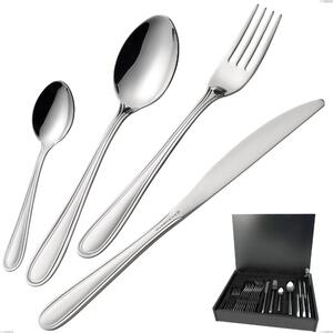Economical City Cutlery Set, 24 Pieces in Wooden Case, Stainless Steel 18.10 (Aisi304), Thickness 1.8 mm
