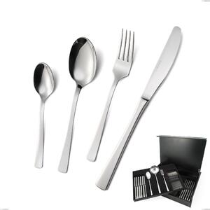 75-Piece Doram Cutlery Set in Wooden Box, Mensa Knife, Economical, Polished AISI 304 Stainless Steel, 2.5 mm Thickness