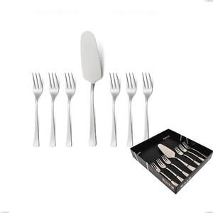 Set of 7 Dessert Cutlery, Small Forks Plus Doram Dessert Spatula in Display Packaging, Aisi 304 Polished Stainless Steel, 2.5 mm Thickness