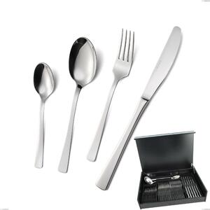 Doram 51-piece cutlery set in wooden box, economical canteen knife, polished AISI 304 stainless steel, 2.5 mm thickness