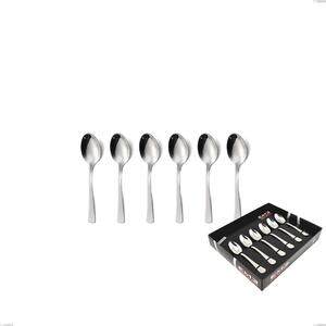 Set of 6 Doram Moka Teaspoons in Display Box, Polished AISI 304 Stainless Steel, 2.5 mm Thickness