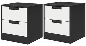 HOMCOM Set of 2 Bedside Cabinets with Dual Drawers, Modern Nightstands for Bedroom Storage, Living Room Accent Furniture, White and Black
