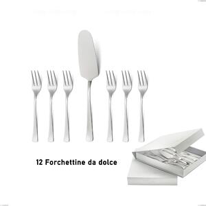 Set of 13 Dessert Cutlery, Small Forks and Cake Slice Doram in Book Style Case, Polished AISI 304 Stainless Steel, 2.5 mm Thickness