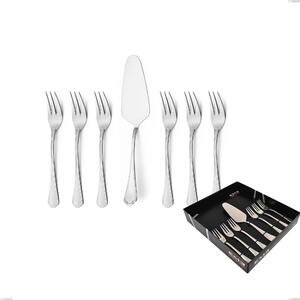 Domus Dessert Cutlery Set, 7 Pieces Including Small Forks and Cake Spatula, Showcase Packaging, Stainless Steel 18.10 (AISI304), 3.0 mm Thickness
