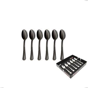 Domus Black Set of 6 Moka Spoons in Showcase Box, 18/10 Stainless Steel, 3mm Thickness