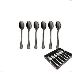 Domus Black 6 Coffee Spoons Set in Display Box, 18/10 Stainless Steel, 3 mm Thickness