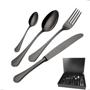 24-Piece Domus Black Cutlery Set in Wooden Case, 18/10 Stainless Steel, 3 mm Thickness