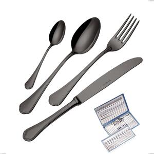 75 Piece Domus Black Cutlery Set in Gift Case, Stainless Steel 18/10, 3 mm Thickness