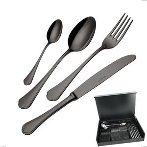 51-Piece Domus Black Cutlery Set in Wooden Case, 18/10 Stainless Steel, 3 mm Thickness