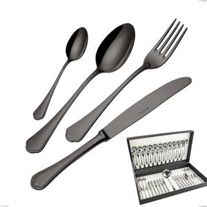 Domus Black 49 Piece Cutlery Set in Canteen Box, 18/10 Stainless Steel, 3 mm Thickness