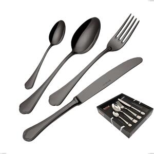 Domus Black 24 Piece Cutlery Set in Showcase Packaging, 18/10 Stainless Steel, 3 mm Thickness