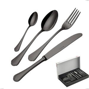 Domus Black 30 Piece Cutlery Set in Panoramic Packaging, 18/10 Stainless Steel, 3 mm Thickness