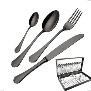 Domus Black 51-piece cutlery set in canteen box, 18/10 Stainless Steel, 3mm thickness