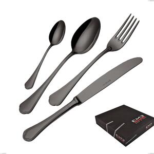 Domus Black 49 Piece Cutlery Set in Gift Box, 18/10 Stainless Steel PVD Finish, 3 mm Thickness