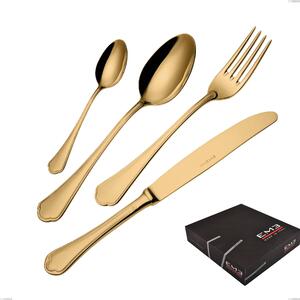 Domus Gold 49 Pieces Cutlery Set in Gift Box, 18/10 Stainless Steel, 3 mm Thickness