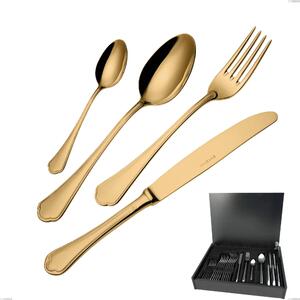 Domus Gold 24-Piece Cutlery Set in Wooden Case, 18/10 Stainless Steel, 3 mm Thickness