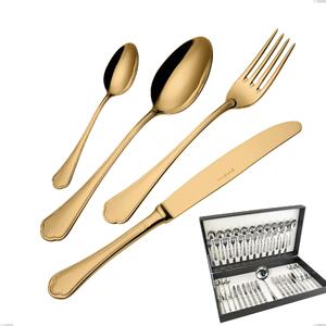 49-Piece Domus Gold Cutlery Set in Canteen Box, 18/10 Stainless Steel, 3mm Thickness