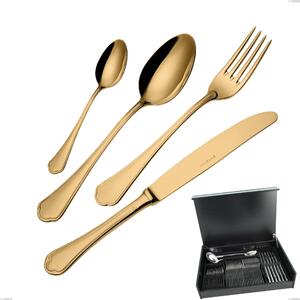 51-Piece Domus Gold Cutlery Set in Wooden Case, 18/10 Stainless Steel, 3 mm Thickness