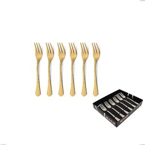 Set of 6 Domus Gold dessert forks in display case, 18/10 Stainless Steel, 3 mm thickness
