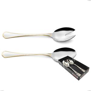 Domus Oro 2 Piece Salad Set in Display Box, 18-10 Stainless Steel, 24 Carat Polished Gold, 3 mm Thickness