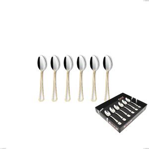 Domus Oro Set of 6 Moka Spoons in Display Box, 18-10 Stainless Steel, 24 Carat Polished Gold, 3mm Thickness