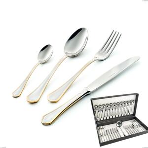 Domus Oro 49 Piece Cutlery Set in Canteen Box, 18-10 Steel, 24 Carat Polished Gold, 3 mm Thickness